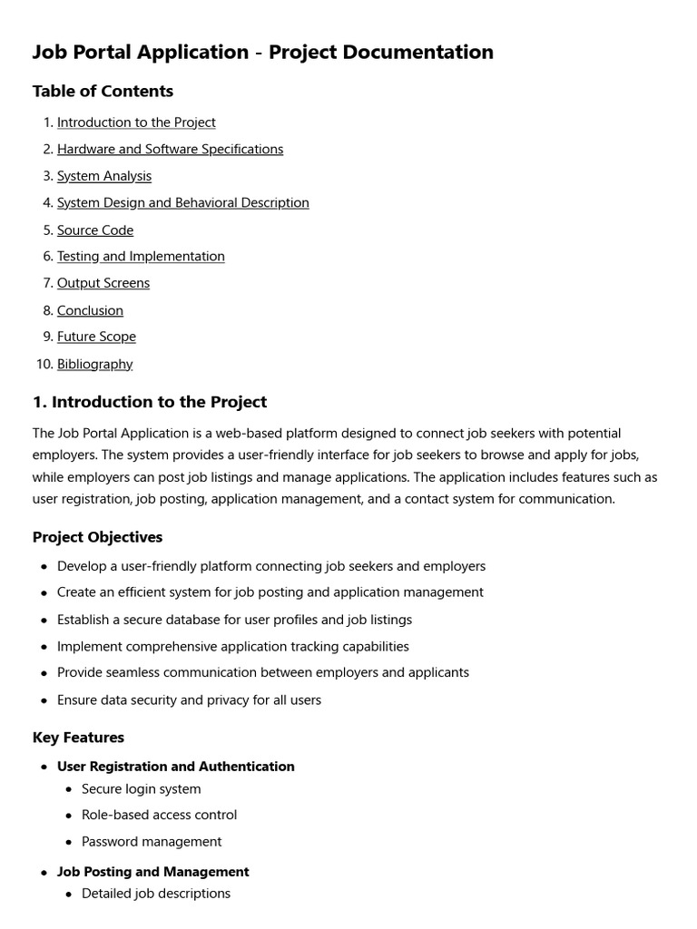 Job Portal Application - Project Documentation | PDF | Databases ...