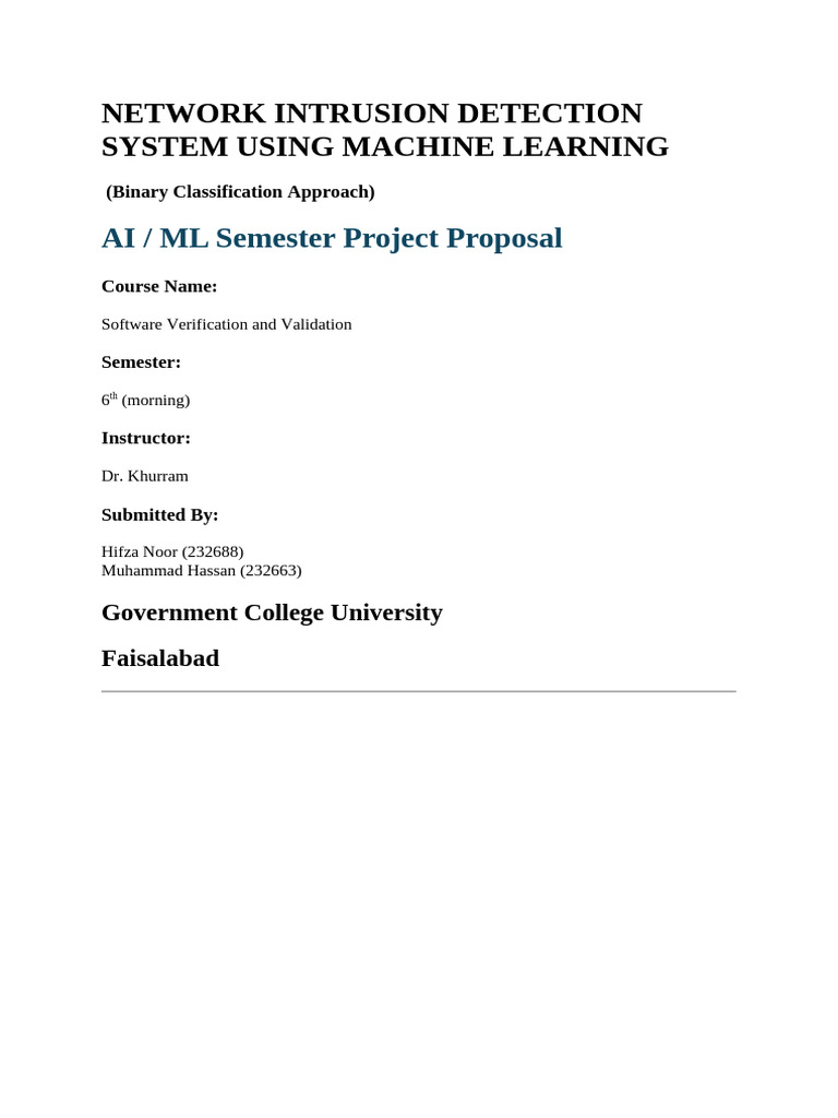 Network Intrusion Detection System Using Machine Learning Proposal ...