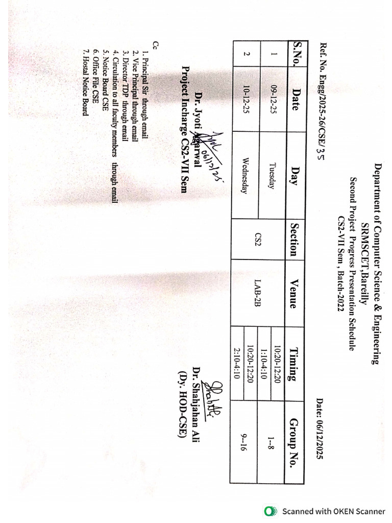 Second Project Progress Presentation Schedule for CS2- VII Sem Batch ...