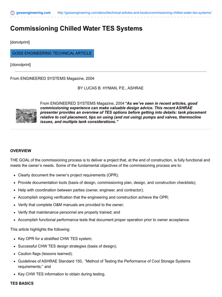 Chilled Water TES Systems - Commissioning | PDF | Pump | Mechanical ...