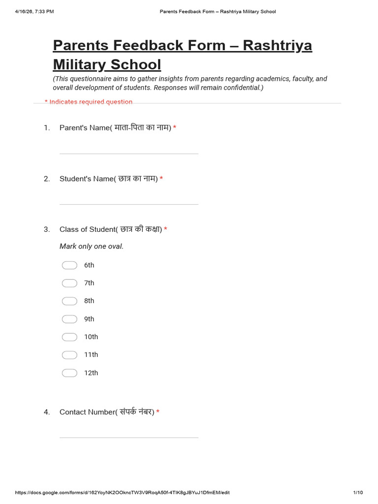 Parents Feedback Form (RMS) 16 Apr 26 | PDF