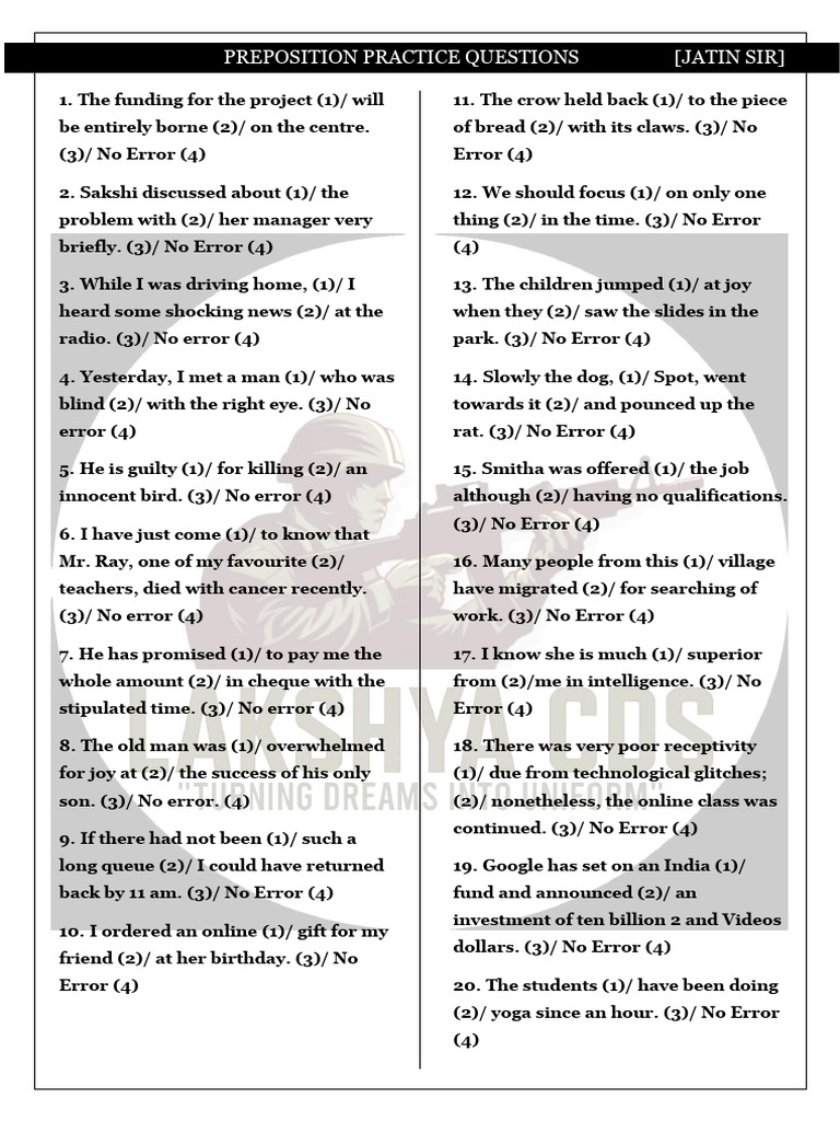 099) Preposition Practice Questions Https | PDF