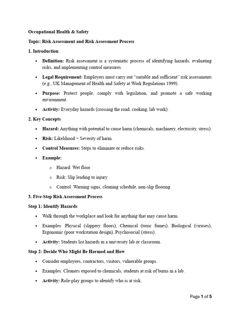 Part 6 Risk Assessment OHS, Environmental Sciences | PDF | Occupational ...