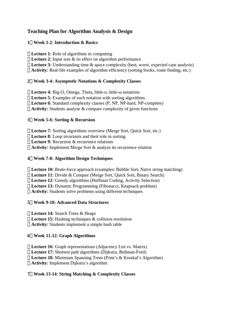 Teaching Plan | PDF | Algorithms And Data Structures | Theoretical ...