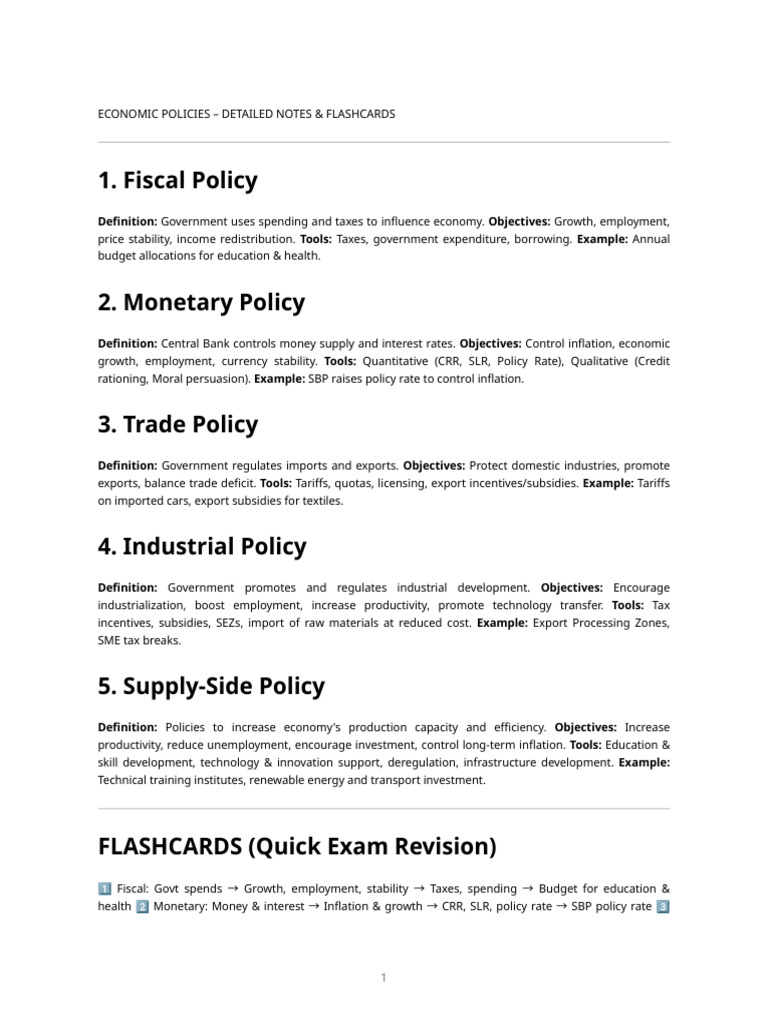 Economic Policies Notes PDF | PDF | Fiscal Policy | Exports