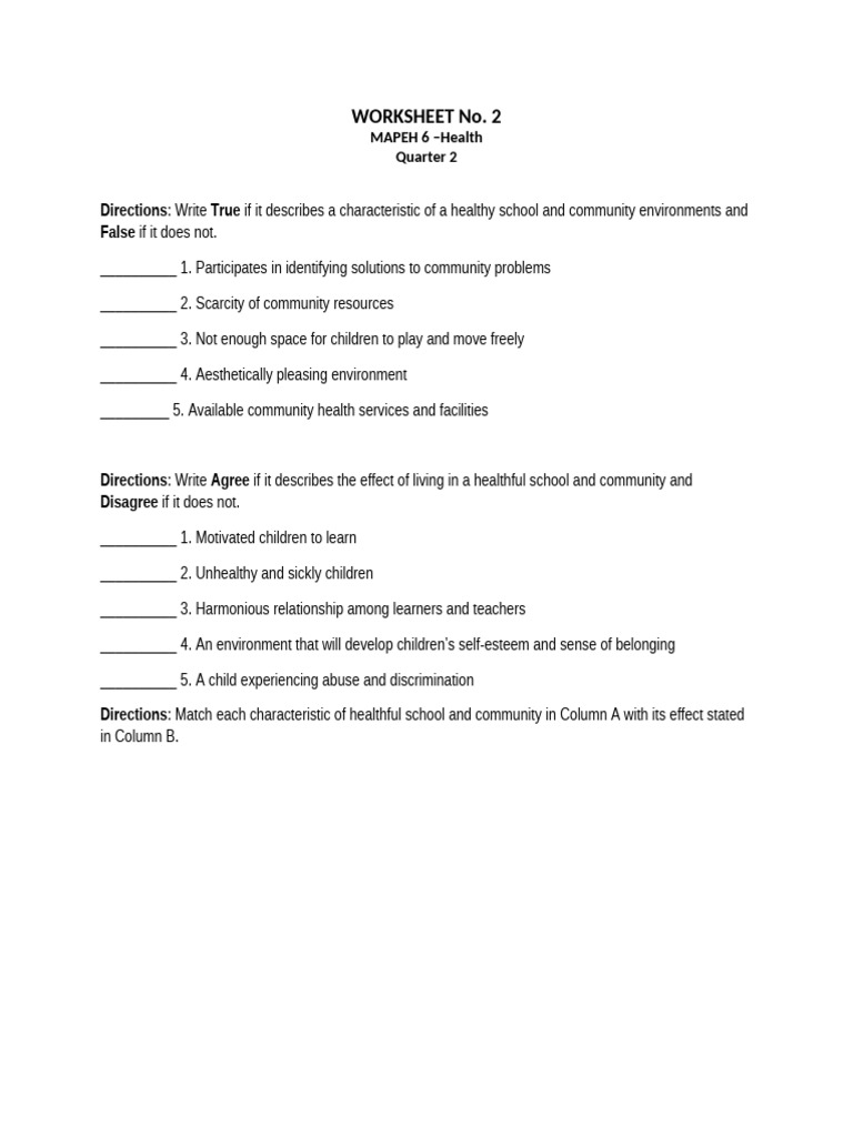 Worksheet No.1 Health | PDF