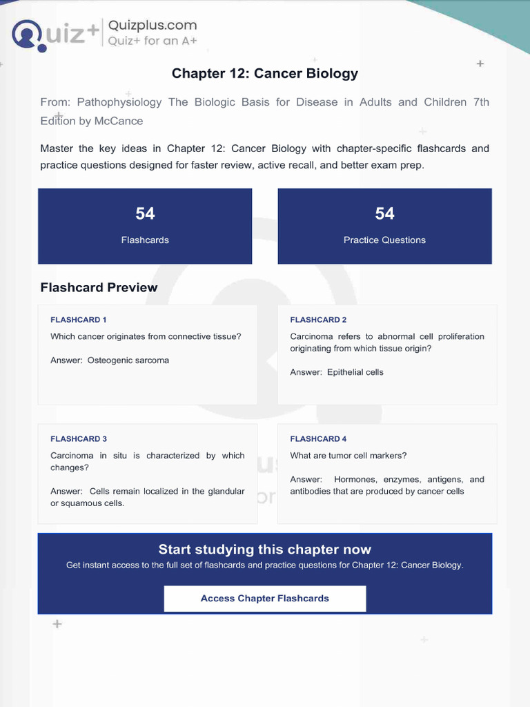 Flashcards for Chapter 12 Cancer Biology | PDF