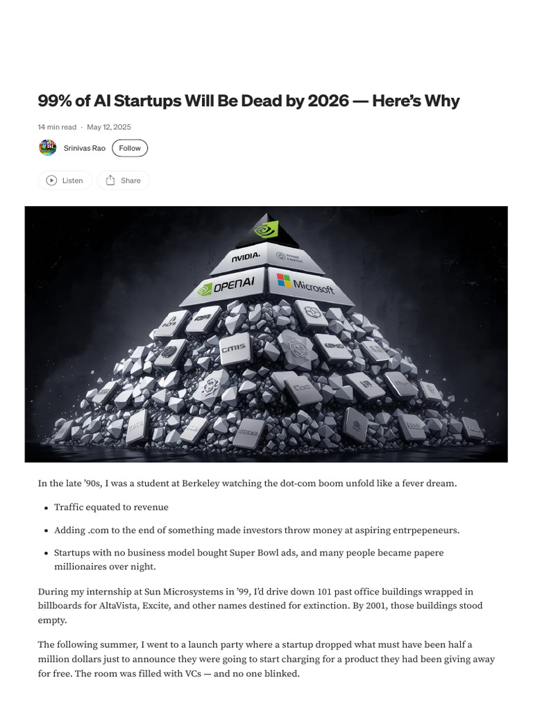 99% of AI Startups Will Be Dead by 2026 — Here’s Why _ by Srinivas Rao ...