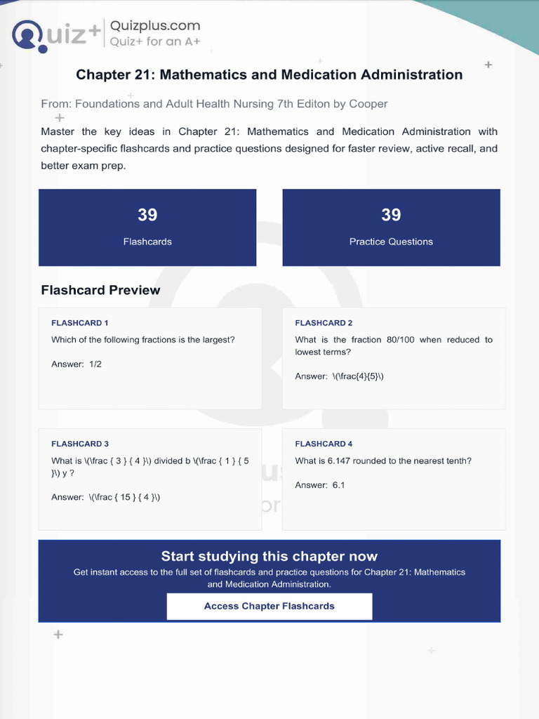 Flashcards for Chapter 21 Mathematics and Medication Administration | PDF