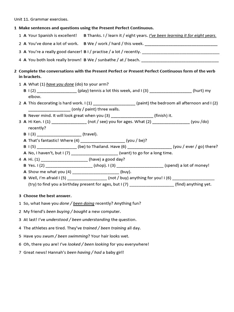 Unit 11 Grammar Exercises | PDF