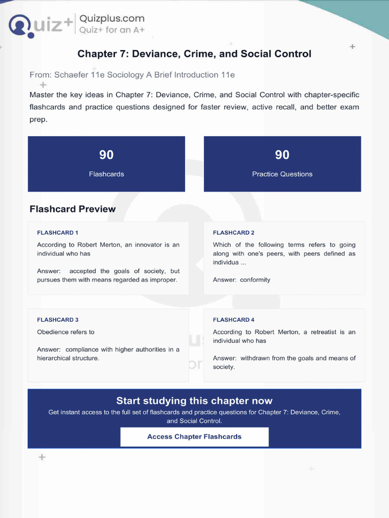 Flashcards for Chapter 7 Deviance Crime and Social Control | PDF