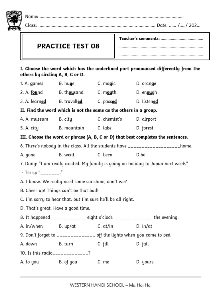 Practice Test 08 | PDF | Giant Panda