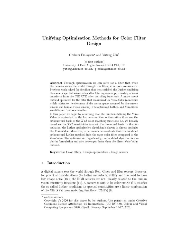Unifying Optimization Methods for Color Filter Design | PDF | Matrix ...