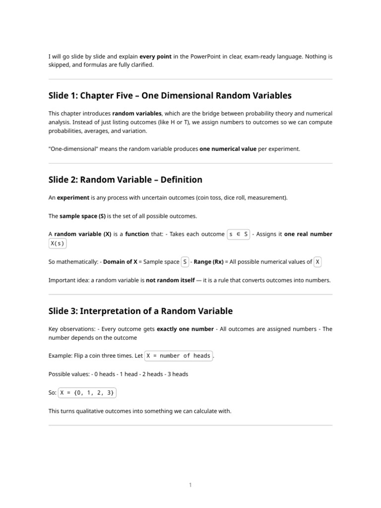 Chapter 5 - One Dimensional Random Variables (Full Explanation) | PDF ...