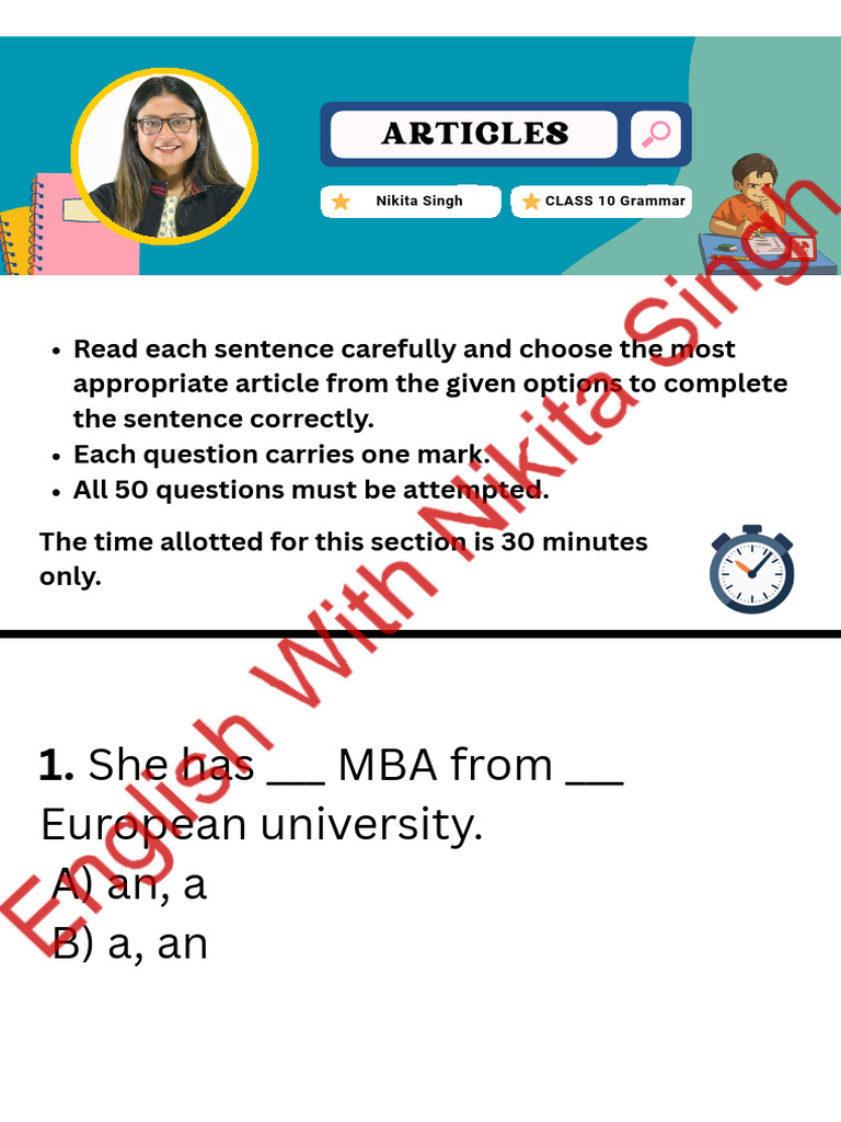 Articles Worksheet | PDF