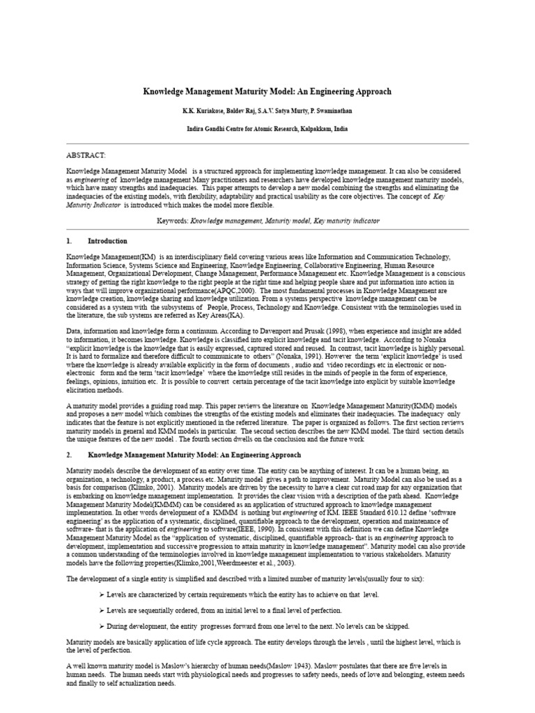 Knowledge+Maturity+Model (1) | PDF | Knowledge Management | Knowledge