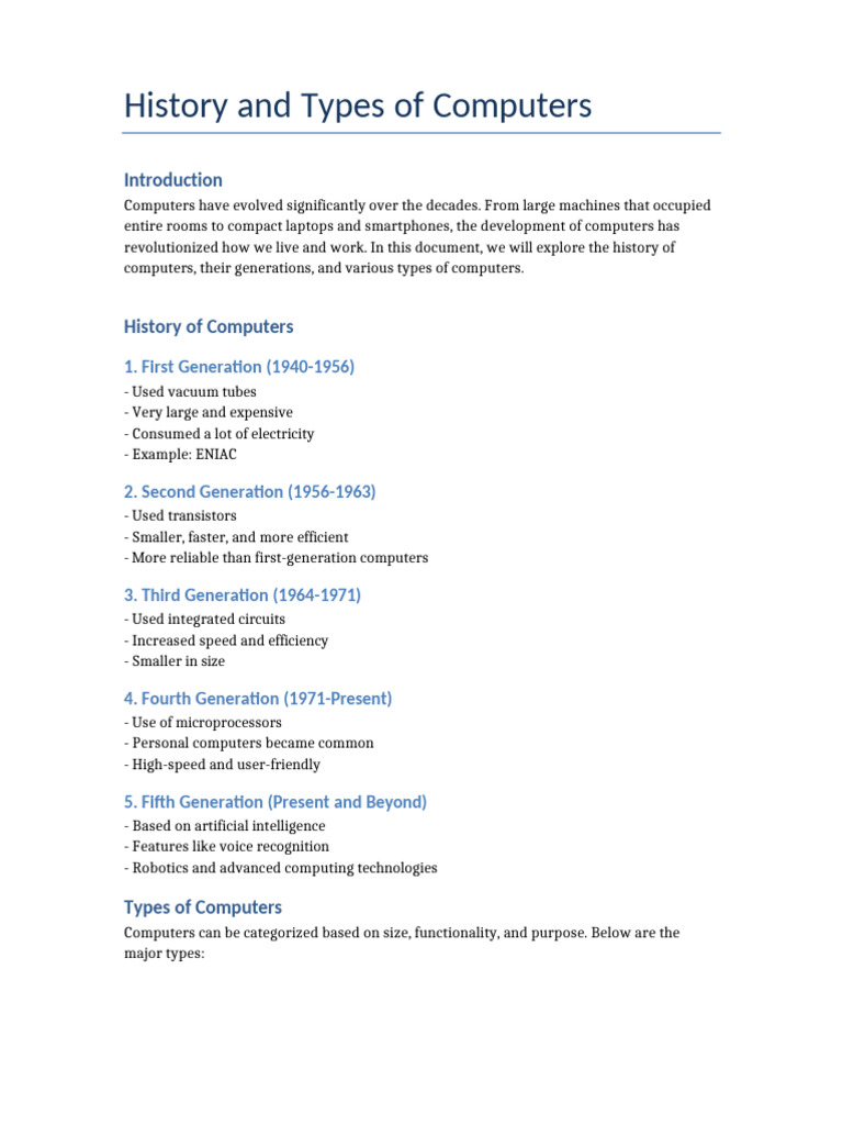 History and Types of Computers Practice | PDF