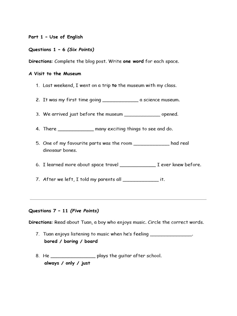 Part 1 - Use of English - Practice 2 | PDF