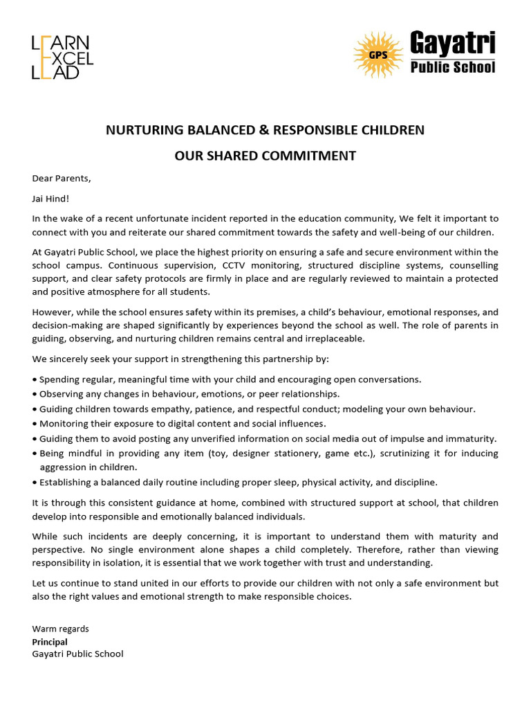 Nurturing Balanced & Responsible Children – Our Shared Commitment | PDF ...