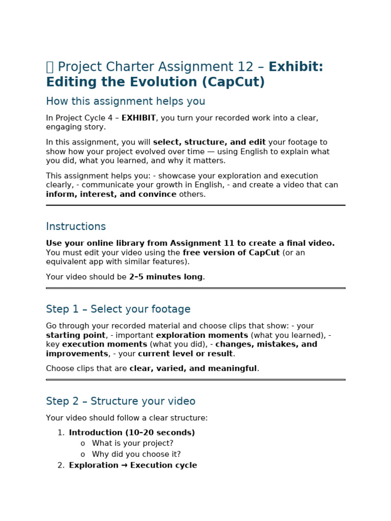 Project Charter Assignment 12 – Exhibit_ Editing the Evolution (Cap Cut ...