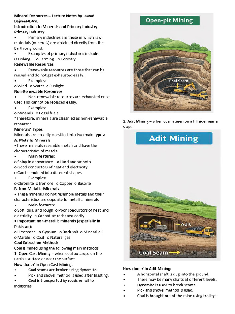 Mineral Resources Lesson Notes New | PDF | Mining | Coal