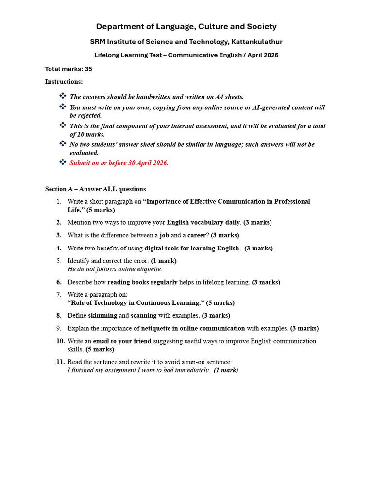 LLT (Worksheet) | PDF