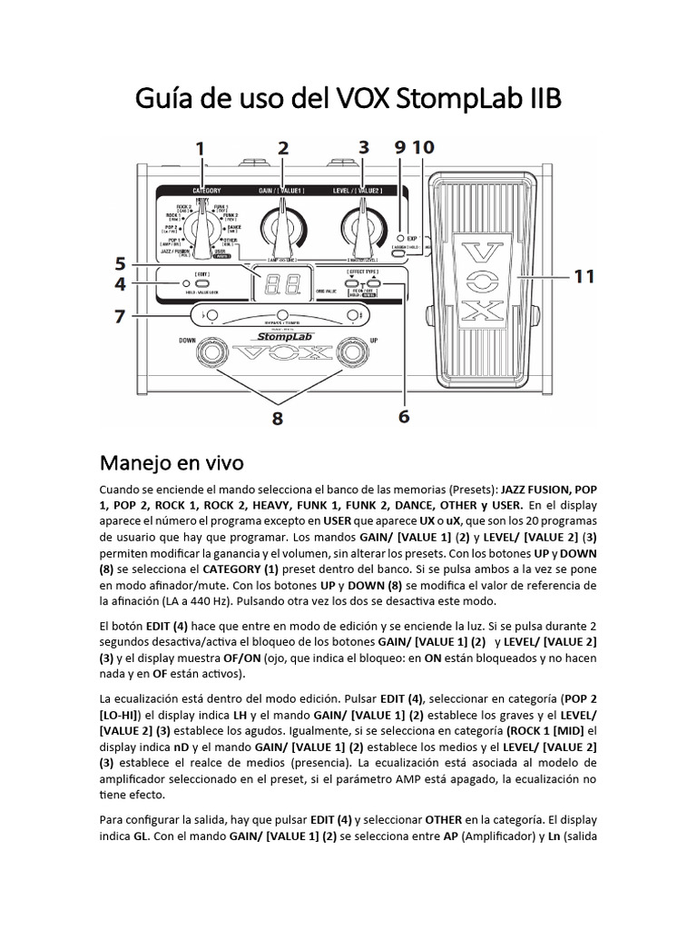 Guía de Uso Del VOX StompLab IIB | PDF | Electrónica