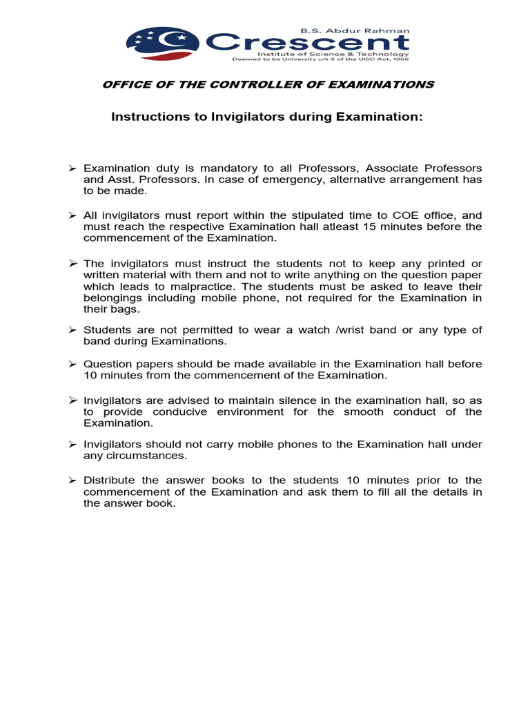 Instructions to the Invigilators | PDF | Government