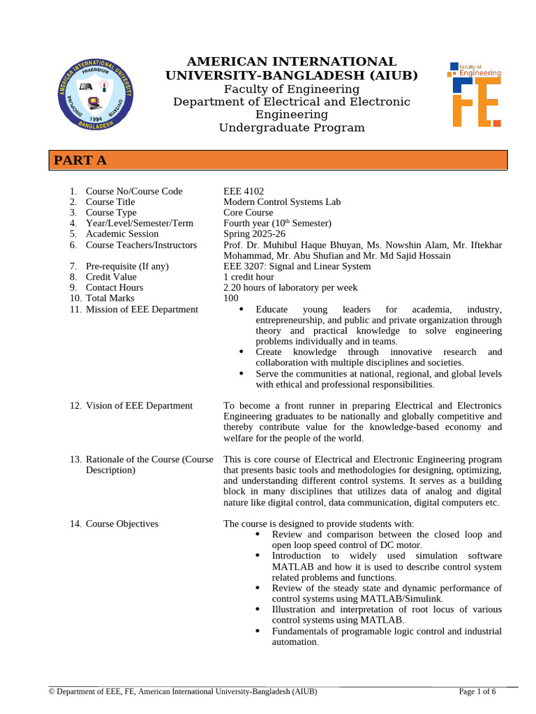 MCSL Course Outline Spring 2025-26 | PDF | Electrical Engineering ...