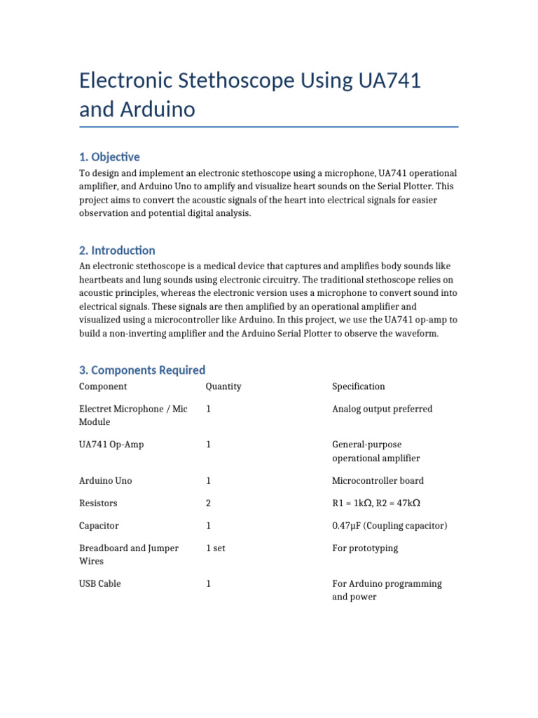 Electronic Stethoscope Report | PDF | Amplifier | Microphone