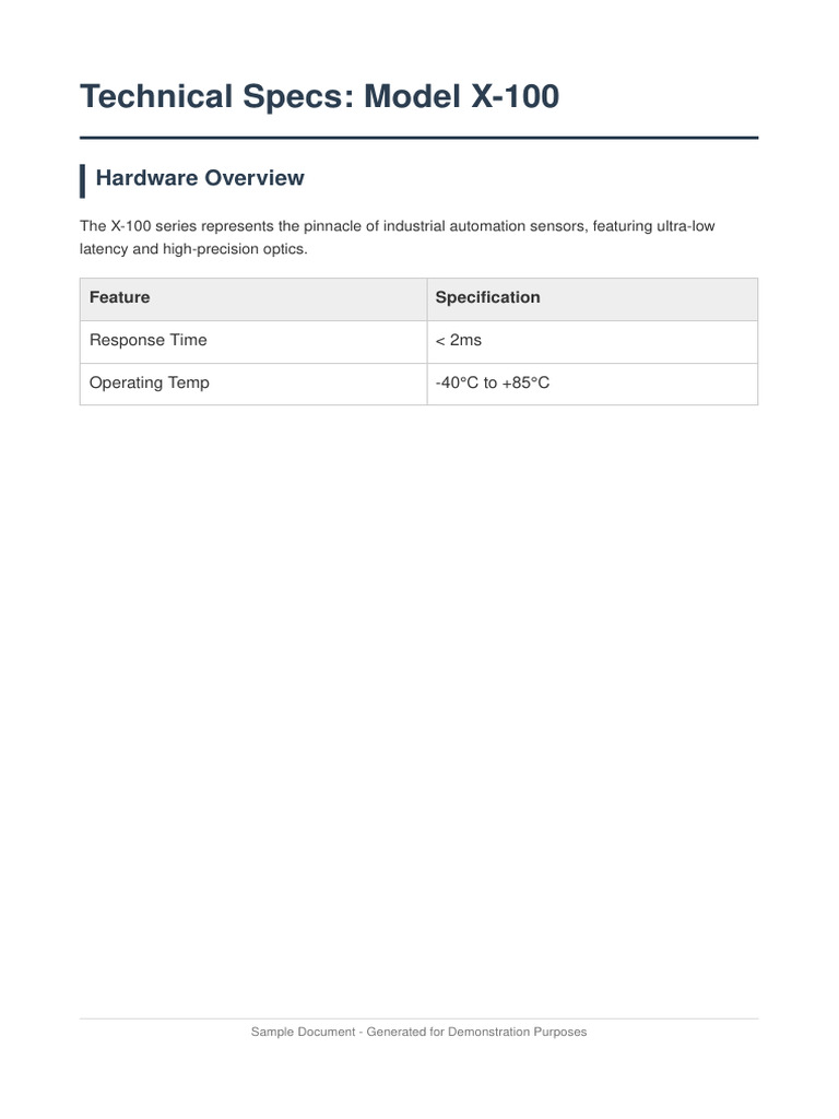 Product Specifications X100 | PDF