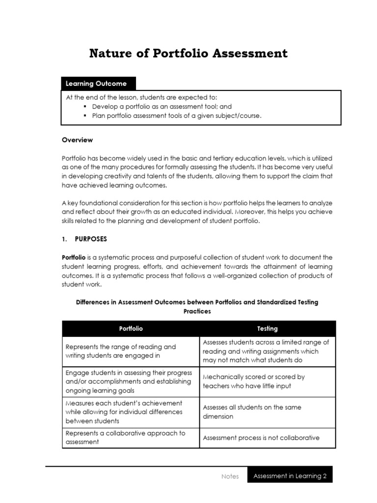 7 Nature of Portfolio Assessment Notes | PDF | Educational Assessment ...