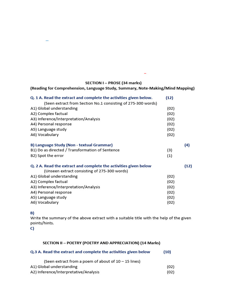 11th Final Examination Format (Subject-English 80 Marks) | PDF | Human ...