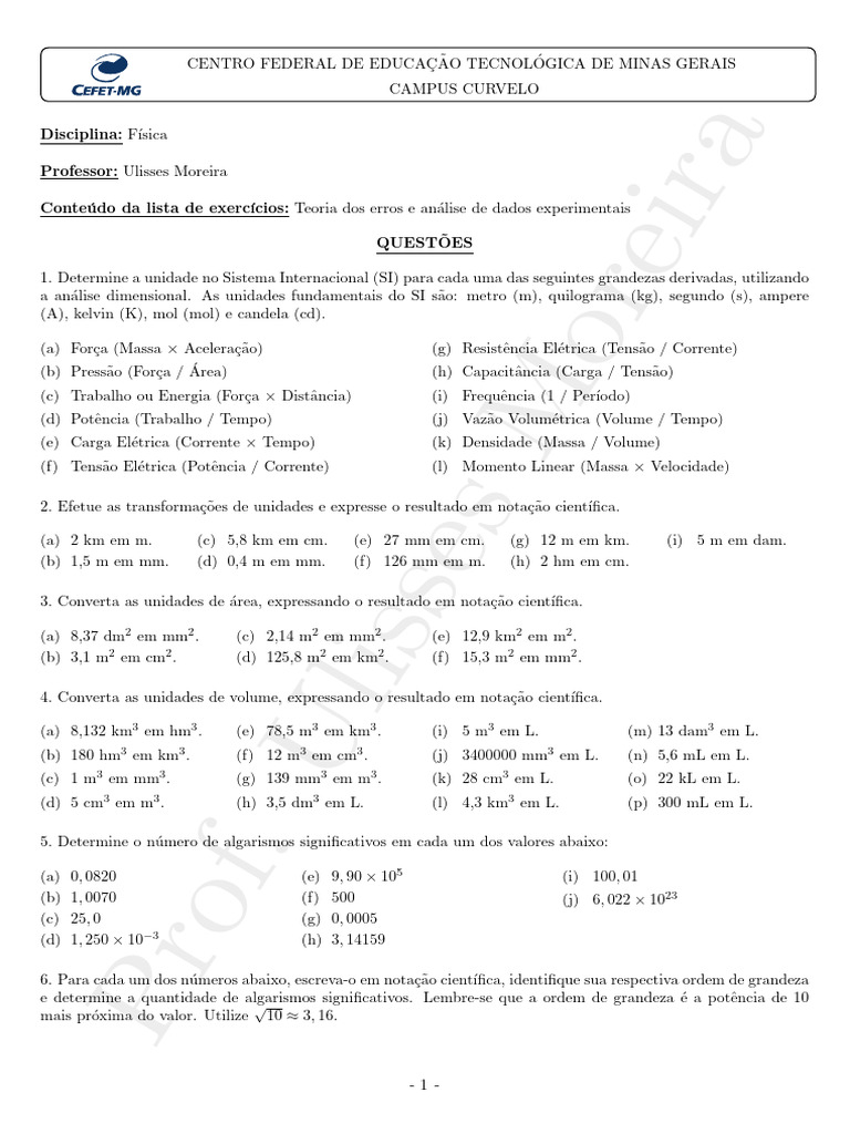 Lista Exercicios Laboratorio 01 (1) | PDF | Massa | Sistema ...