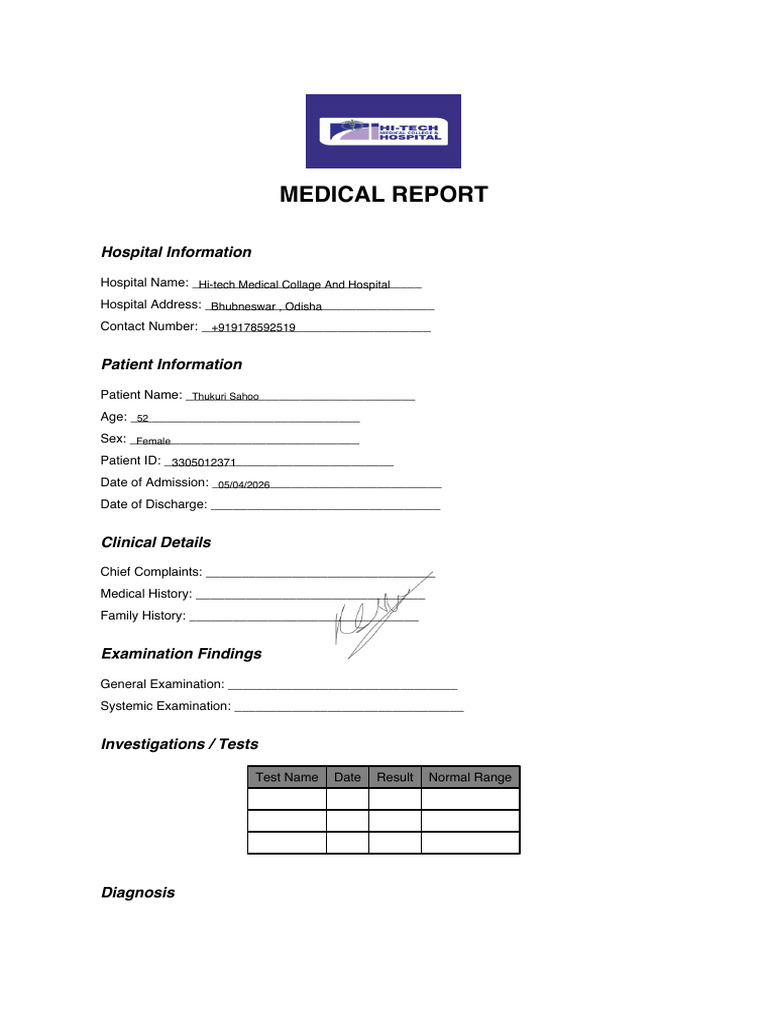 Medical Report Template | PDF