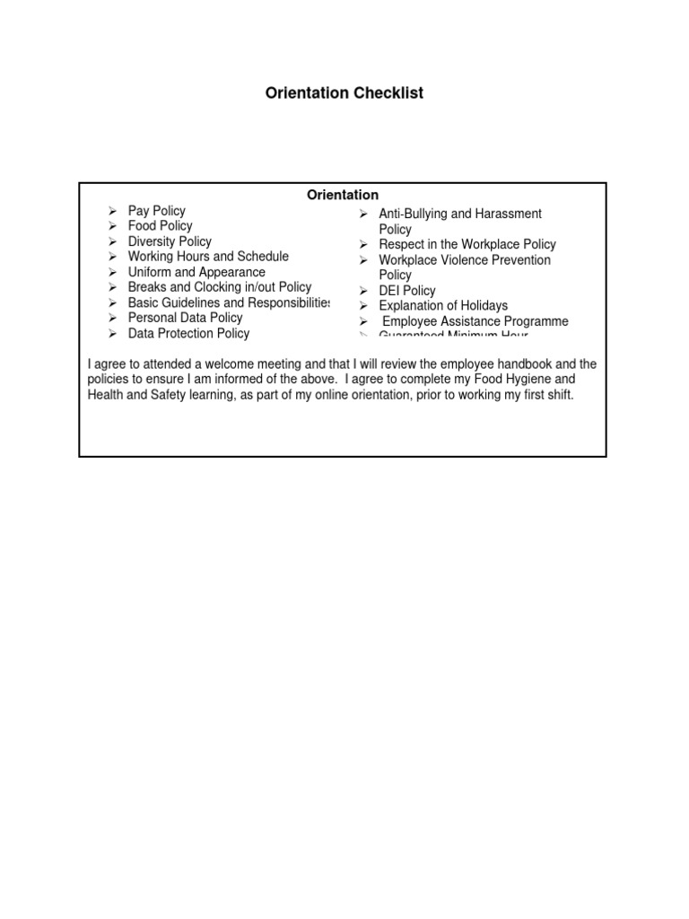 Orientation Checklist | PDF