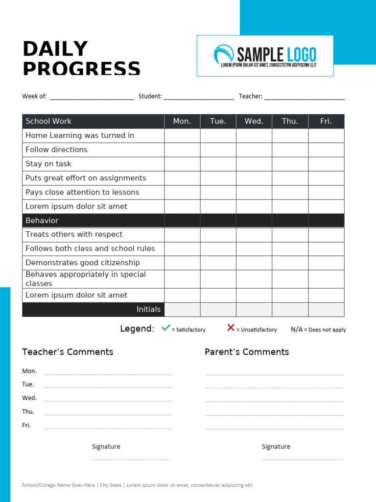 Daily Progress Report Card Template | PDF