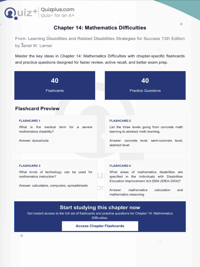 Flashcards for Chapter 14 Mathematics Difficulties | PDF