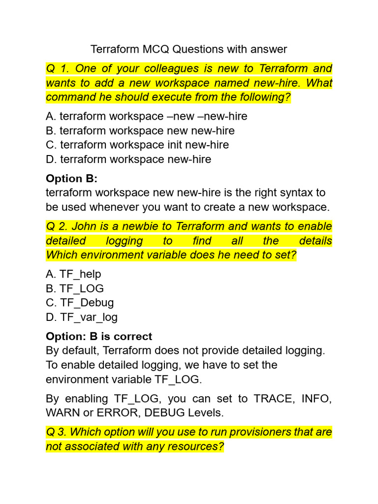 Terraform MCQ Questions With Answer | PDF | Command Line Interface ...