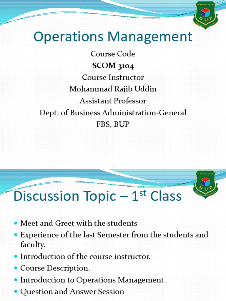 Lecture 1-Operations Management (BBA-SCOM 3104) | PDF | Goods ...