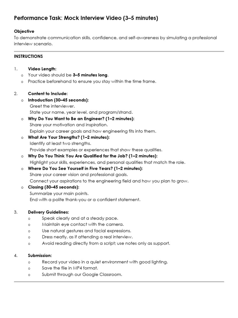 Performance Task Mock Interview | PDF | Human Communication | Cognition