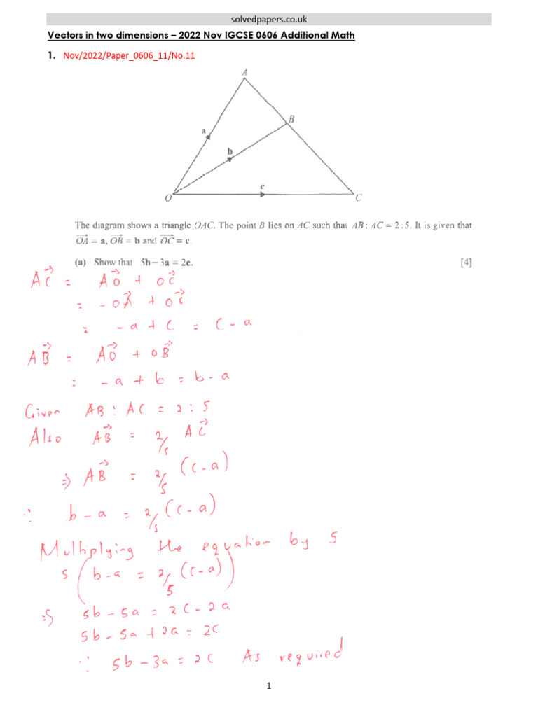 2022N Vectors in Two Dimensions IGCSE 0606 Add Math_solved ..... 2 | PDF