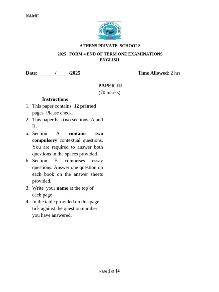 F4 English Paper 3 | PDF