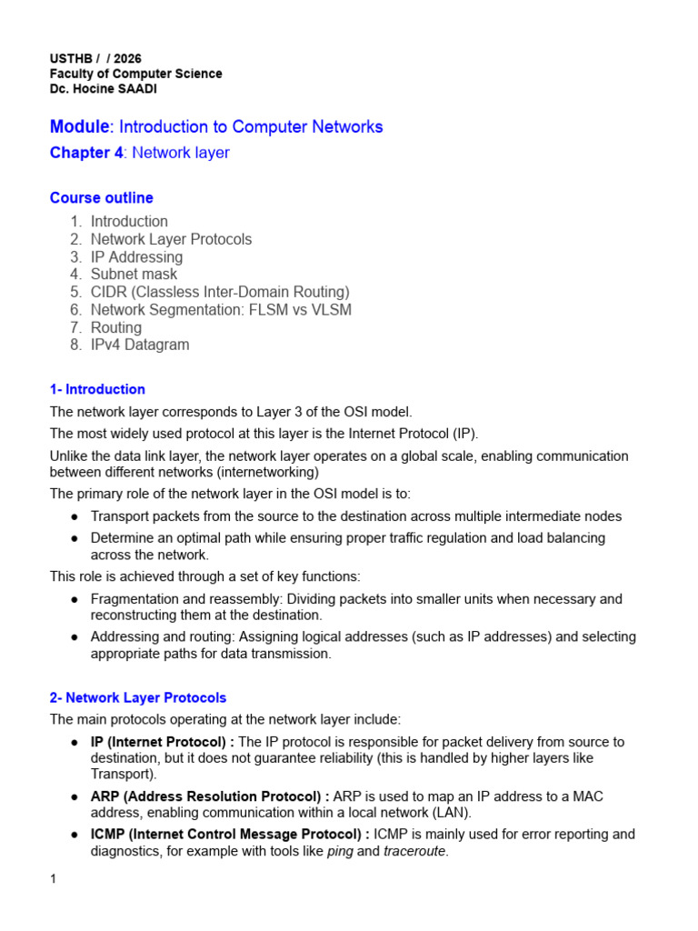 Chapter 4 Network Layer | PDF | Internet Protocols | Ip Address