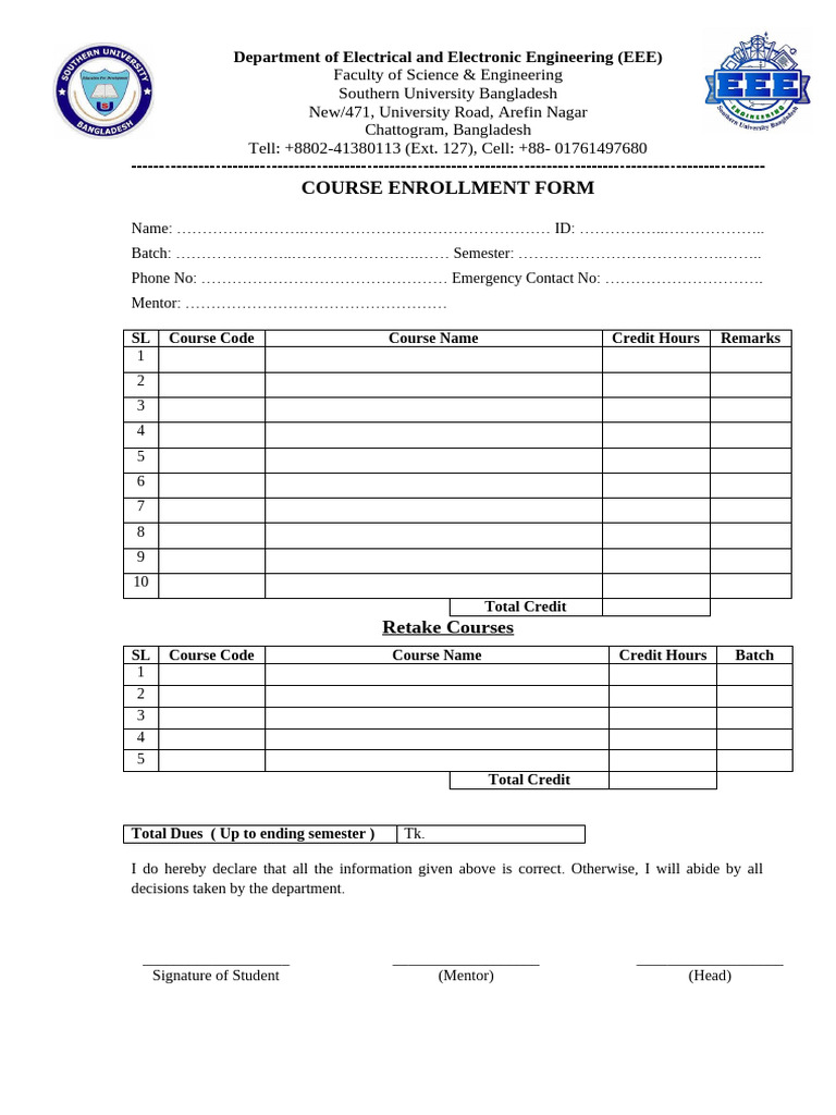 Course Enrollment Form | PDF