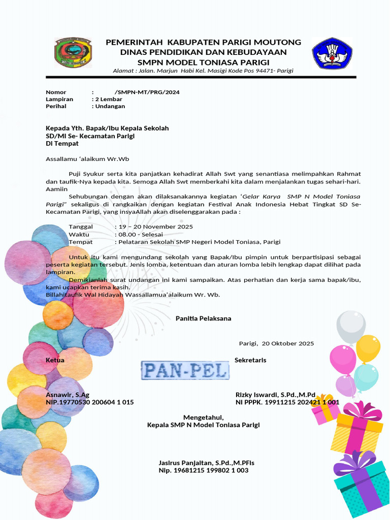 Surat Undangan Festival Anak Indonesia Hebat | PDF