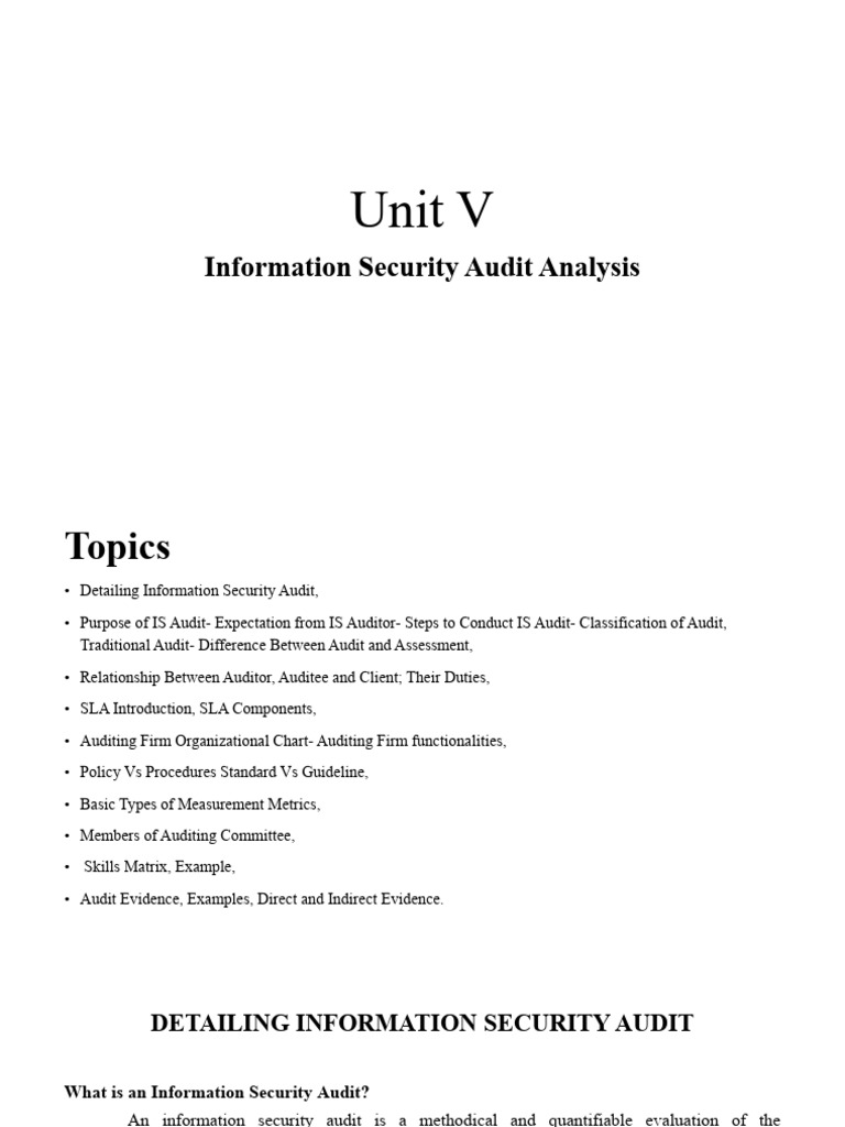 Unit V_Information Security Audit Analysis | PDF | Audit | Auditor's Report