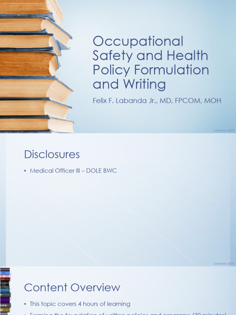 Mar 06 0800-1215 Occupational Safety and Health Policy Formulation and ...