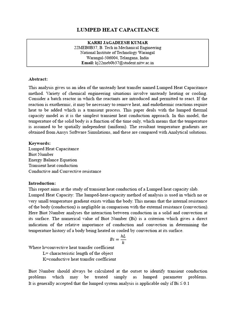 LUMPED HEAT CAPACITANCE METHOD[1] | PDF | Thermal Conduction | Heat ...