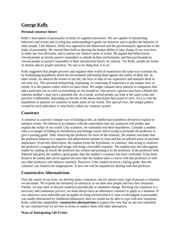 kelly, eyesenck, bandura, skinner | PDF | Self Efficacy | Extraversion ...